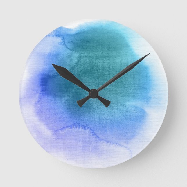 Relógio Redondo Fundo pintado mão 12 da aguarela abstrata (Frente)