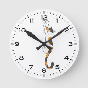 Relógio Redondo Funny Calico Cat Hanging On 