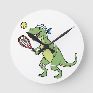 Relógio Redondo  Funny Cartoon T-Rex Playing Tennis Dinosaur