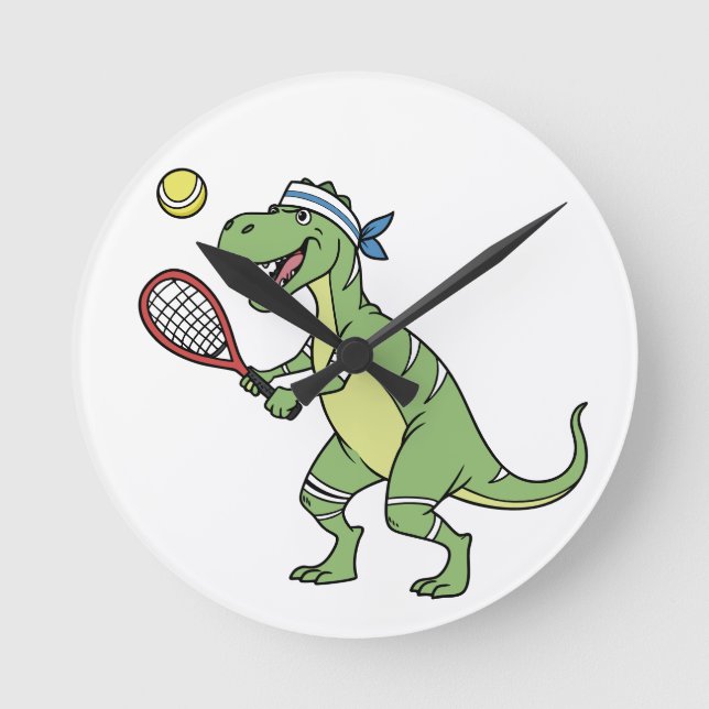 Relógio Redondo  Funny Cartoon T-Rex Playing Tennis Dinosaur (Frente)
