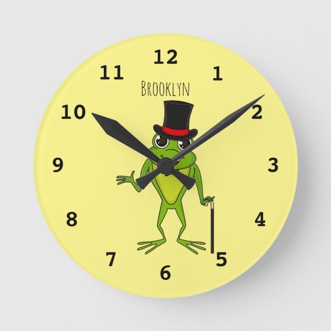 Relógio Redondo Funny frog with top hat cartoon (Frente)