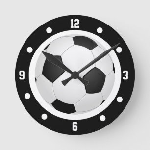 Relógio Redondo Futebol Bola de Futebol Preto e Branco