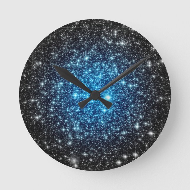 Relógio Redondo Galáxia Azul e Preta (Frente)