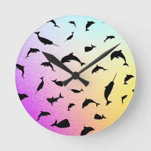 Relógio Redondo Galáxia colorida gradiente de baleia de tubarão-so