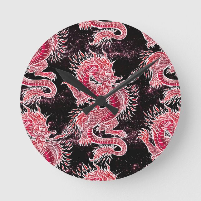 Relógio Redondo Galáxia do Dragão Vermelho (Frente)
