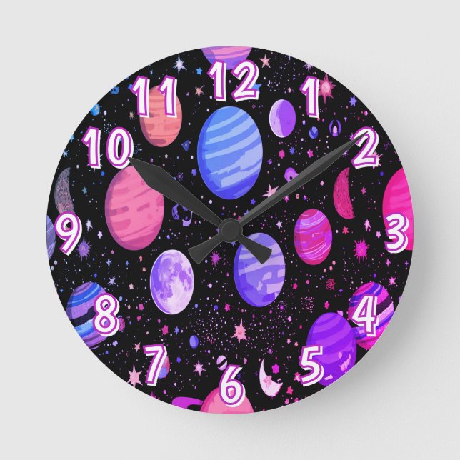 Relógio Redondo Galáxia Timepece Astronauta de Parede Exterior (Frente)