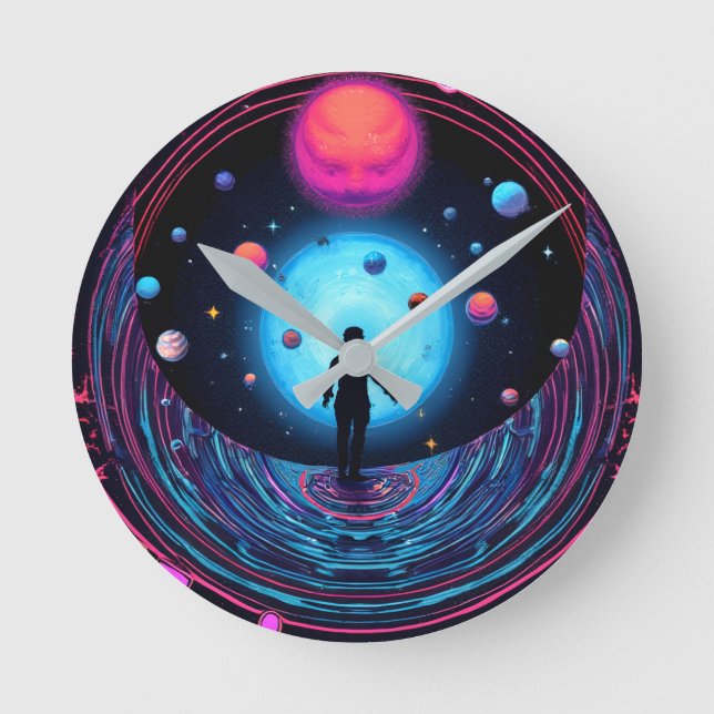 Relógio Redondo Galaxy Aesthetic Wall Clock – Outer Space Room Déc (Frente)