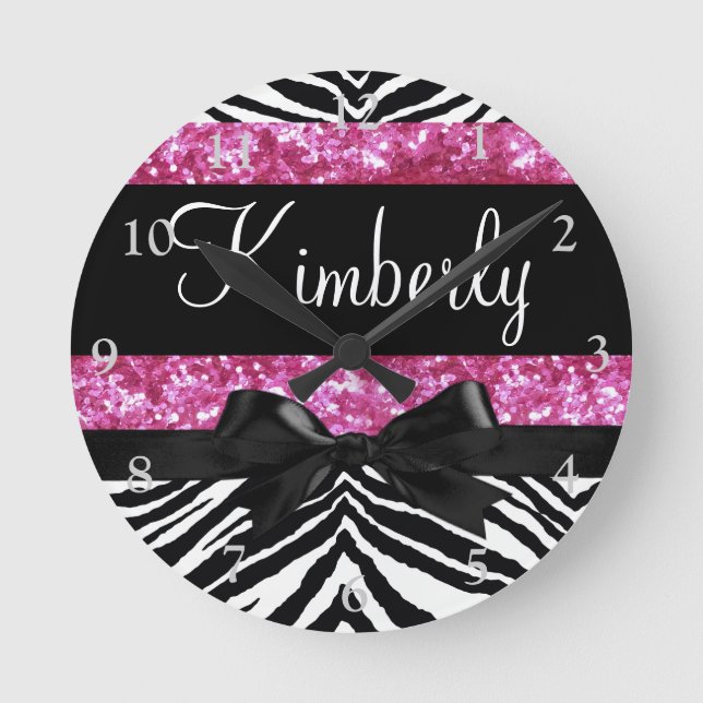 Relógio Redondo Garota Zebra-Garota Rosa-Quente (Frente)