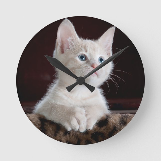 Relógio Redondo Gatinho Branco Super Fofo (Frente)