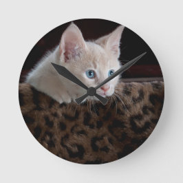 Relógio Redondo Gatinho Creme com Olhos Azuis Lindos