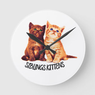 Relógio Redondo Gatinhos irmãos, dois gatos bonitos