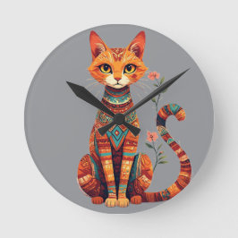 Relógio Redondo Gato Artístico Fofo com Ramo Floral