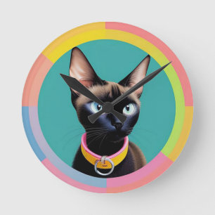 Relógio Redondo Gato Com Olhos Marcantes por Espelho Circular