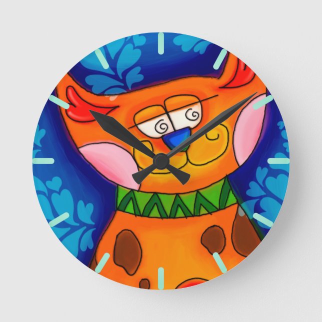 Relógio Redondo Gato de Comprimido Laranja Sorridente (Frente)