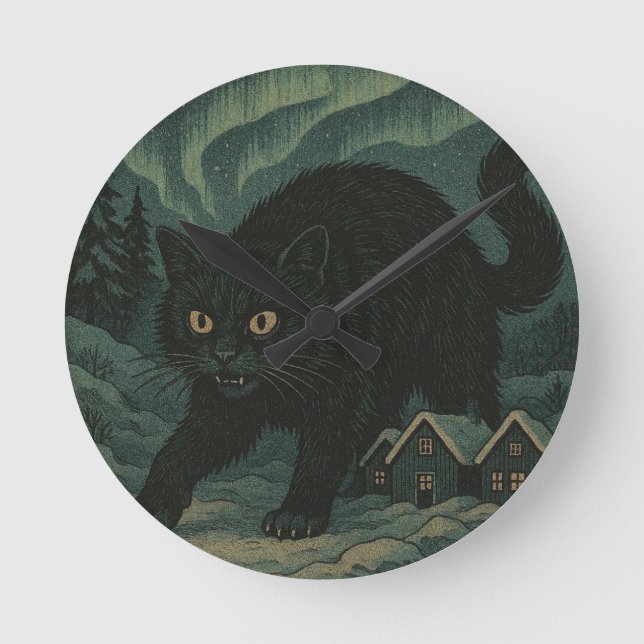 Relógio Redondo Gato de Natal islandês Yule (Frente)