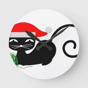 Relógio Redondo gato de papais noeis do xmas