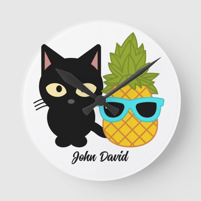 Relógio Redondo gato e abacaxi são melhores amigos, personalizem (Frente)