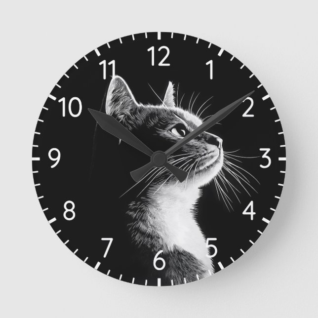 Relógio Redondo Gato Elegante (Frente)