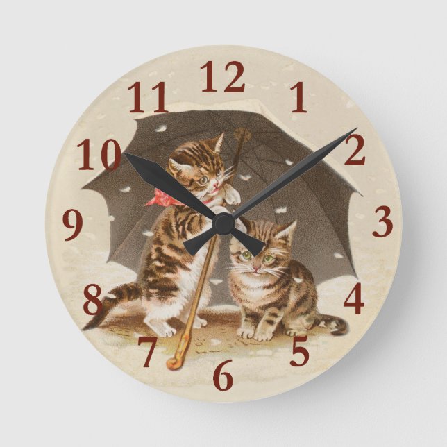 Relógio Redondo Gato Kitten gatinho antigo vintage bonito (Frente)