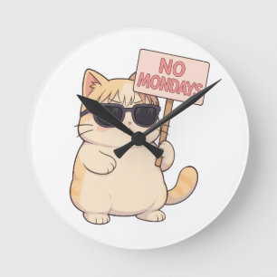 Relógio Redondo Gato Legal Sem Segundas-Feira Meme Estético