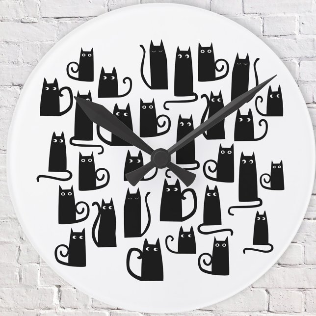 Relógio Redondo Gato Negro Divertido (Fun black cat wall clock)