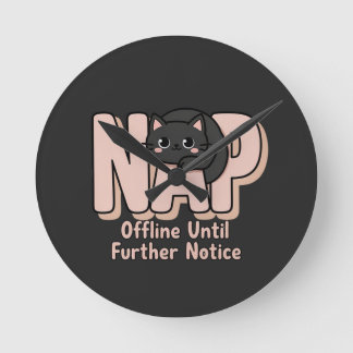 Relógio Redondo Gato Offline Até Novo Aviso