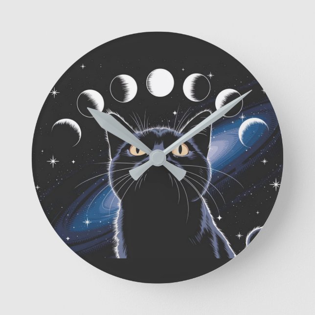 Relógio Redondo Gato Preto gótico, Presente Gótico, Gato Preto da  (Frente)