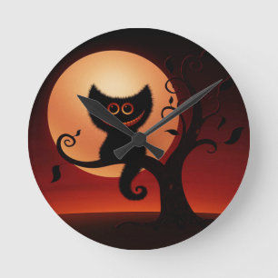 Relógio Redondo Gato Preto Sorrindo Whimsical