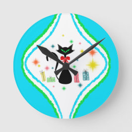 Relógio Redondo Gato Siamês Natal Retro