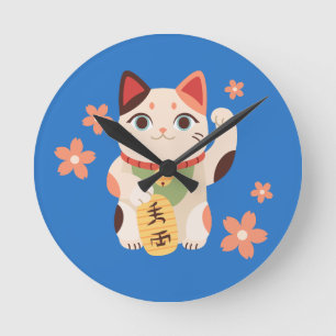Relógio Redondo Gato Sortudo Maneki Neko Fofo