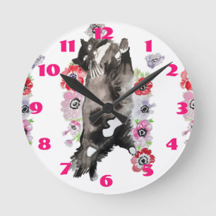 Relógio Redondo Gato Tuxedo Gatos Arte Animal Crianças Rosa