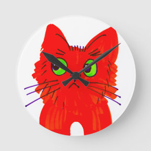 Relógio Redondo Gato Vermelho Brilhante - Maravilha de Olhos Amplo