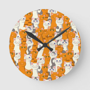 Relógio Redondo Gatos brancos e gengibres padrão olhos verdes olho