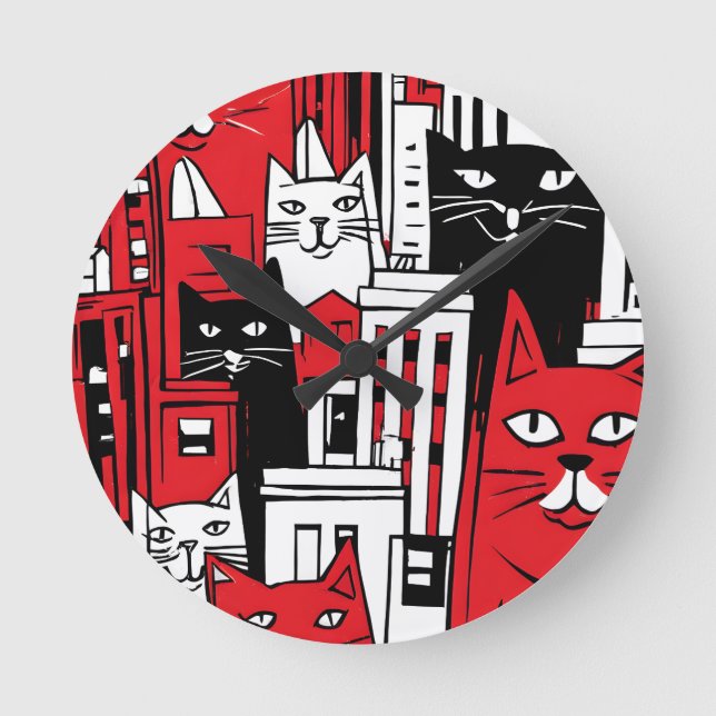 Relógio Redondo Gatos em Nova York (Frente)