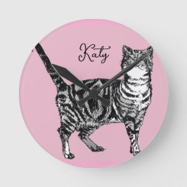 Relógio Redondo Gatos Listrados Pastel Gatos Garotas Rosa Rosa Pet