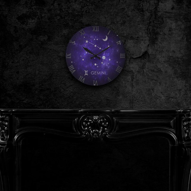 Relógio Redondo Gemini Roxo Zodiac | Astrologia Cósmica Horoscópio (Criador carregado)