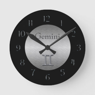 Relógio Redondo Gemini Zodiac-Faux escovado Prata/Preto