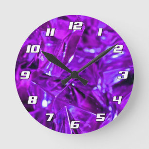 Relógio Redondo Gemstone Roxo Crystal Ametyst com Números