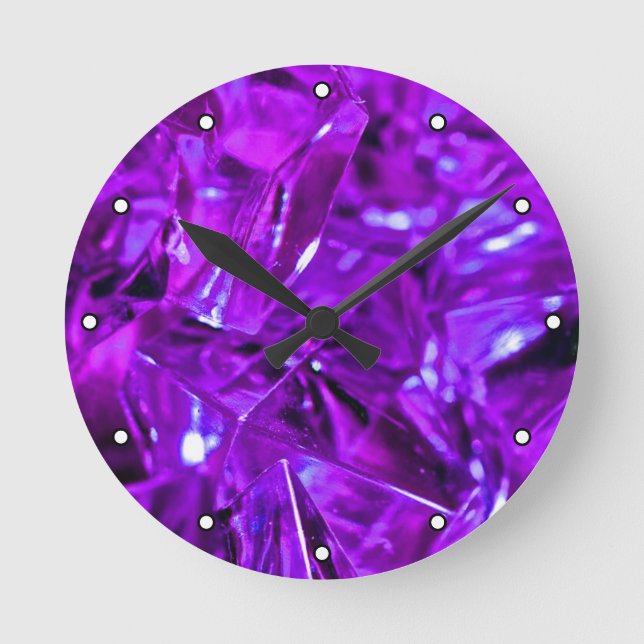 Relógio Redondo Gemstone Roxo Crystal Ametyst com Pontos (Frente)