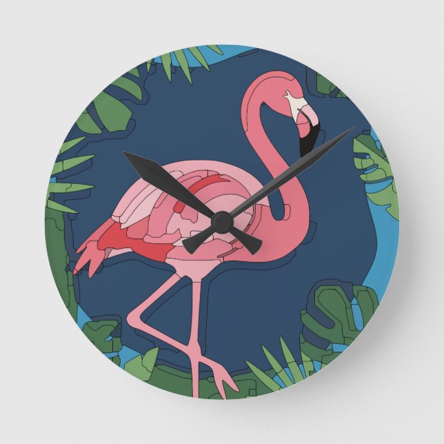 Relógio Redondo Geo Flamingo Rosa com Nome (Frente)