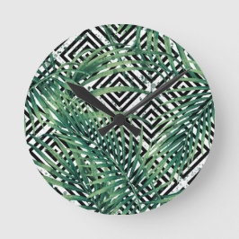 Relógio Redondo Geometria tropical a preto e branco