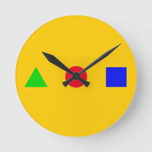 Relógio Redondo geométrica - triângulo, círculo e quadrado