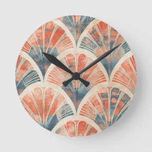 Relógio Redondo geométrico moderno abstrato Coral e Azul