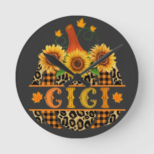 Relógio Redondo Gi Pumpkin Leopard Imprimir Xadrez de Búfalo de G