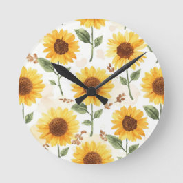 Relógio Redondo Girassóis Amarelos Aquarela Floral Caprichoso