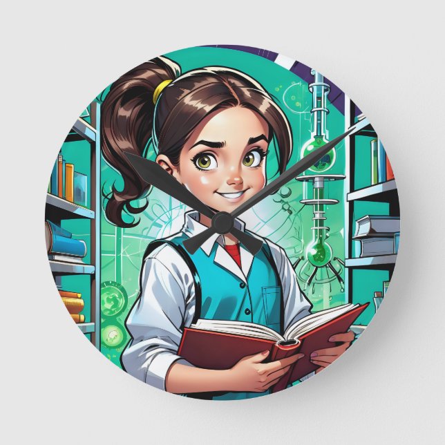 Relógio Redondo Girls Love Science! (Frente)