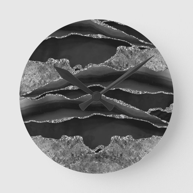 RELÓGIO REDONDO GLAM DE GLIPE DE PRATA DE AGATO NEGRO (Frente)