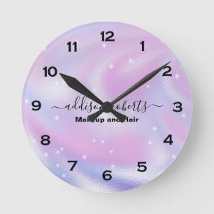 Relógio Redondo Glam Iridescent Sparkle Holographic Round Clock