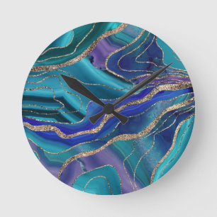 Relógio Redondo Glitter Agitado Agitado de Galáxia Azul Roxo Nulo