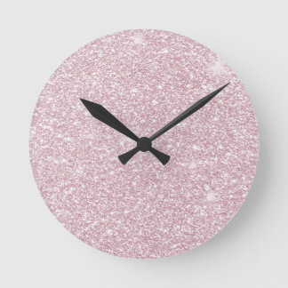 Relógio Redondo Glitter cintilante rosado e elegante de abstrato c
